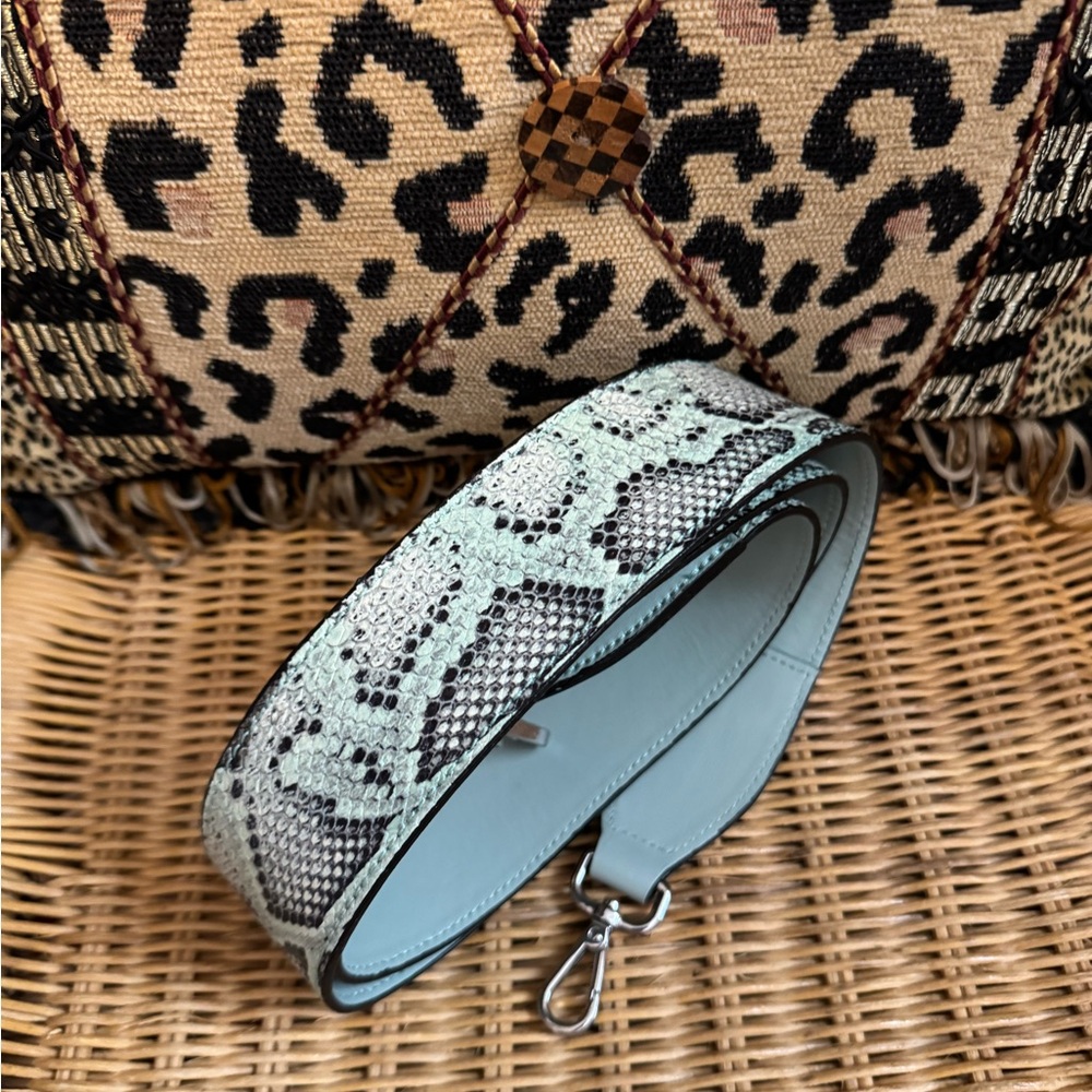 Mint Green Snake Print Guitar Style Leather Bag Strap - 50”